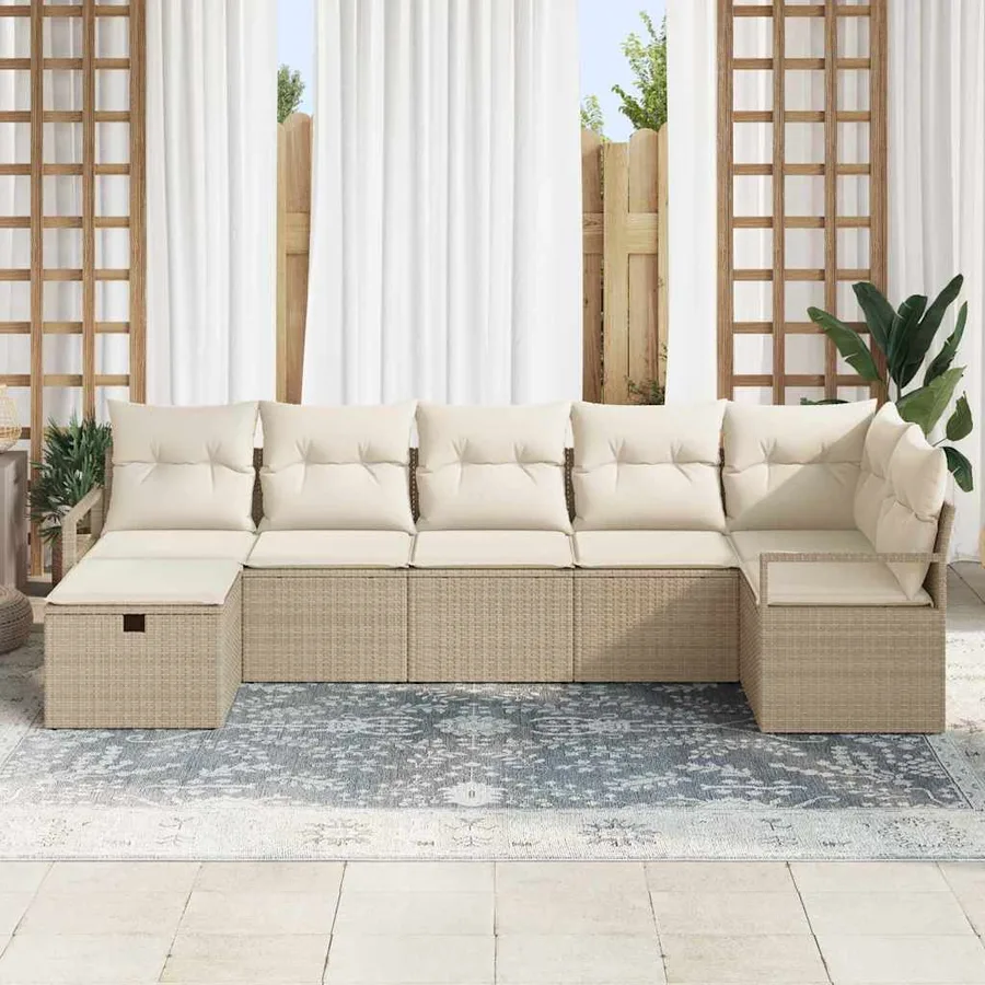 Ensemble de Canapés avec coussin 7 pcs Beige et crème polyrotin - 3