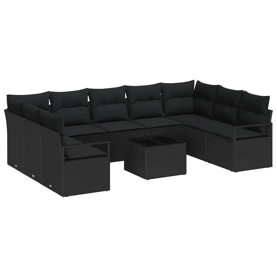 Ensemble de Canapés avec coussin 10 pcs Noir polyrotin - 2