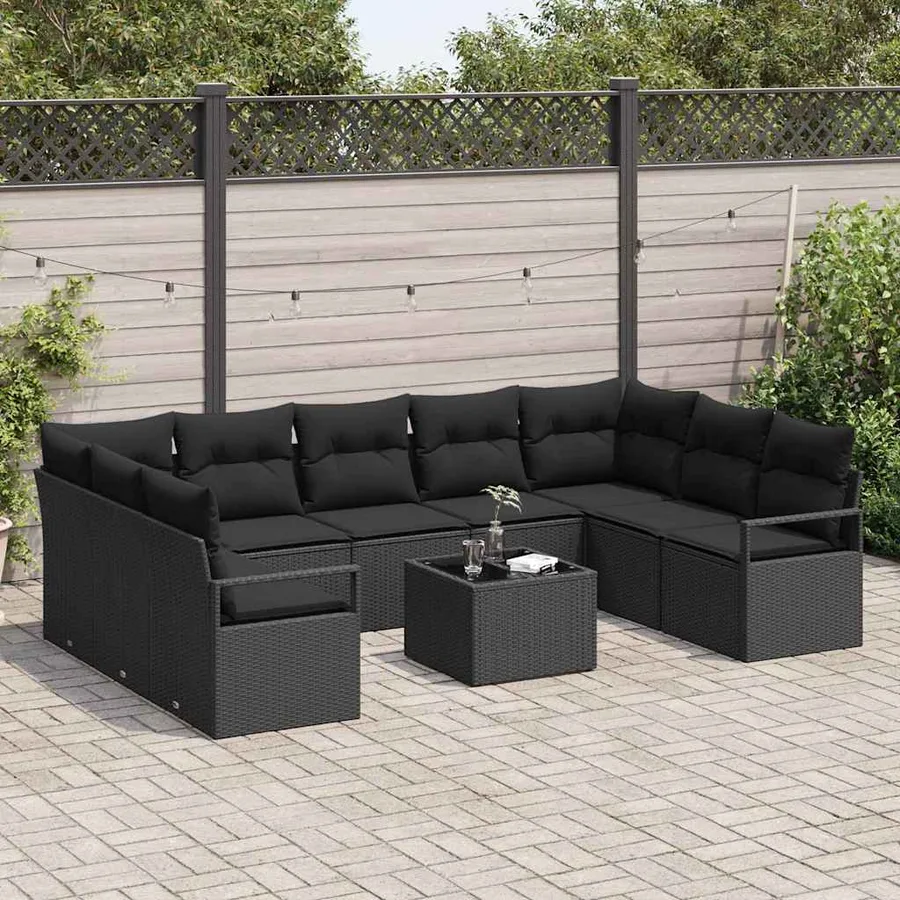 Ensemble de Canapés avec coussin 10 pcs Noir polyrotin - 3
