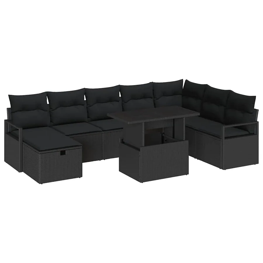 Ensemble de canapé de jardin avec coussin 9 pcs Noir Poly rotin - 2