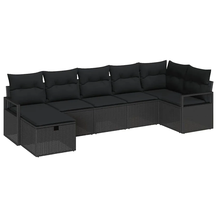 Ensemble de Canapés avec coussin 7 pcs Noir polyrotin - 2