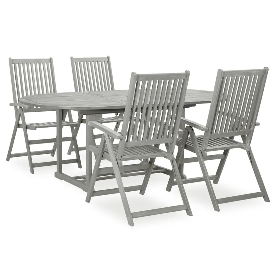 Ensemble de salle à manger de jardin 5 pièces (150-200) x 100 cm en bois d'acacia massif gris