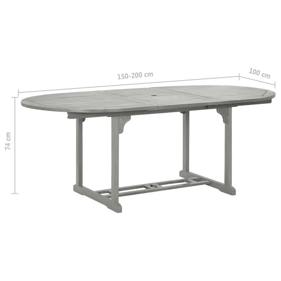 Ensemble de salle à manger de jardin 5 pièces (150-200) x 100 cm en bois d'acacia massif gris - 14