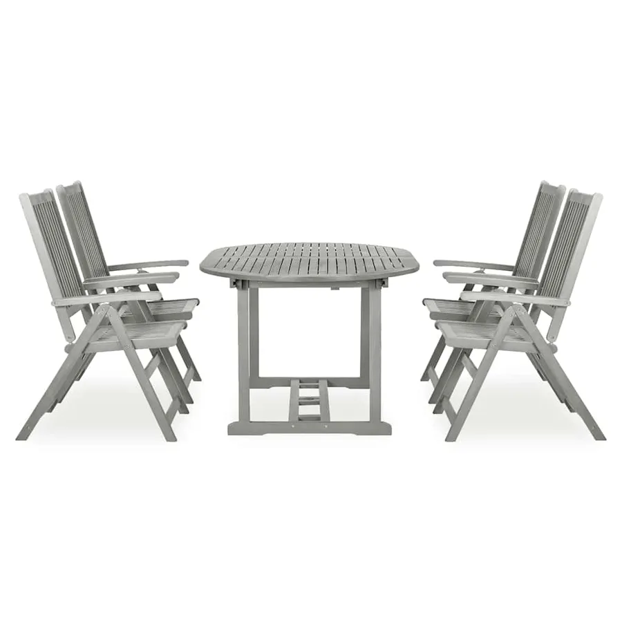 Ensemble de salle à manger de jardin 5 pièces (150-200) x 100 cm en bois d'acacia massif gris - 2