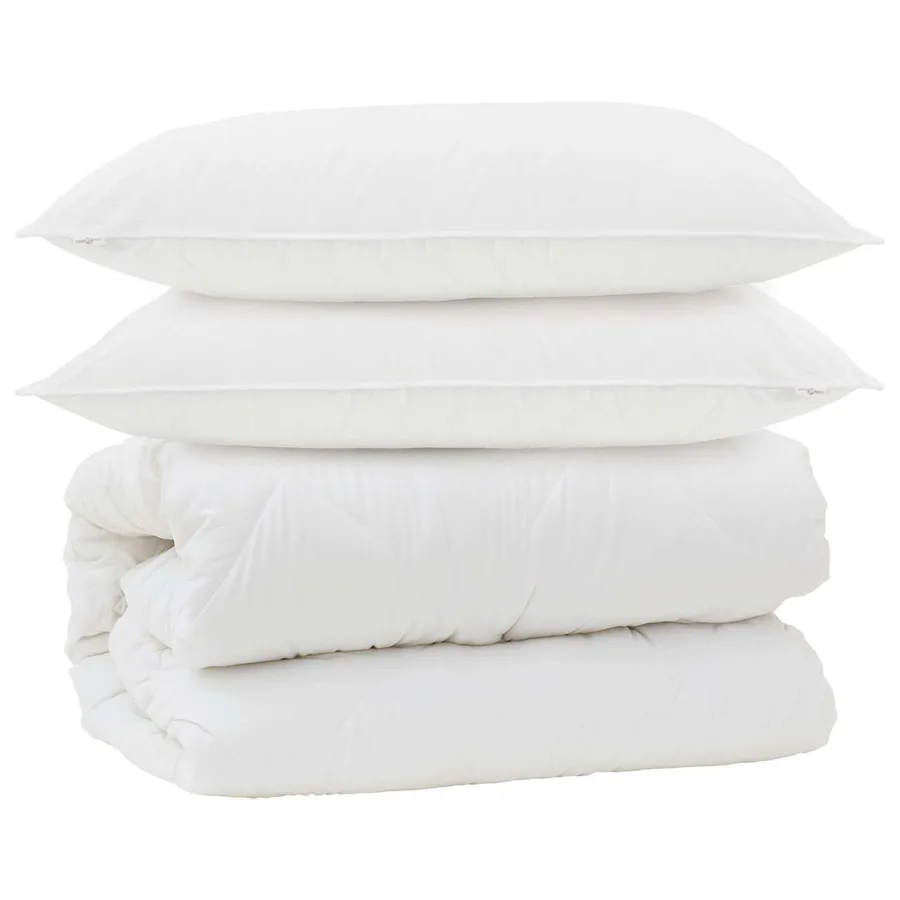 Couette avec Oreillers avec oreiller 3 pcs Blanc Microfibre - 2