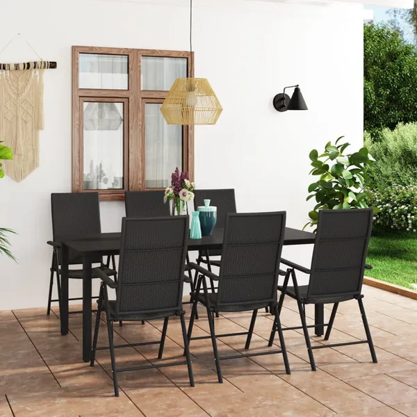 Ensemble à manger de jardin 7 pcs noir