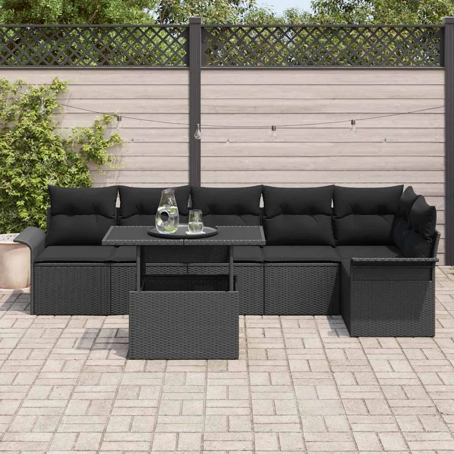 Ensemble de canapé de jardin avec coussin 7 pcs Noir Poly rotin - 3