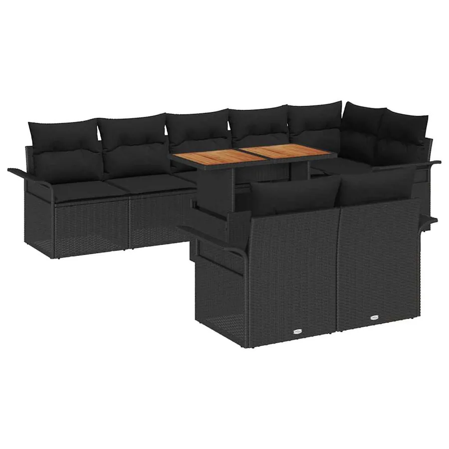 Ensemble de canapé de jardin avec coussin 9 pcs Noir polyrotin - 2