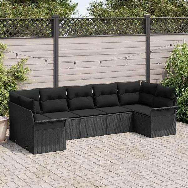 Ensemble de canapé de jardin 7 pcs Noir Poly rotin