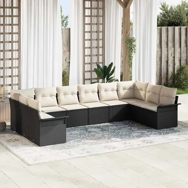 Ensemble de canapé de jardin 10 pcs Noir polyrotin