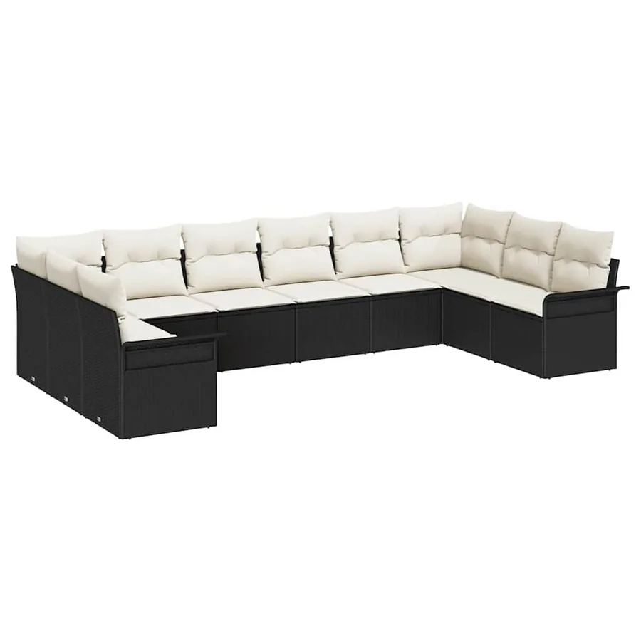 Ensemble de canapé de jardin 10 pcs Noir polyrotin - 2