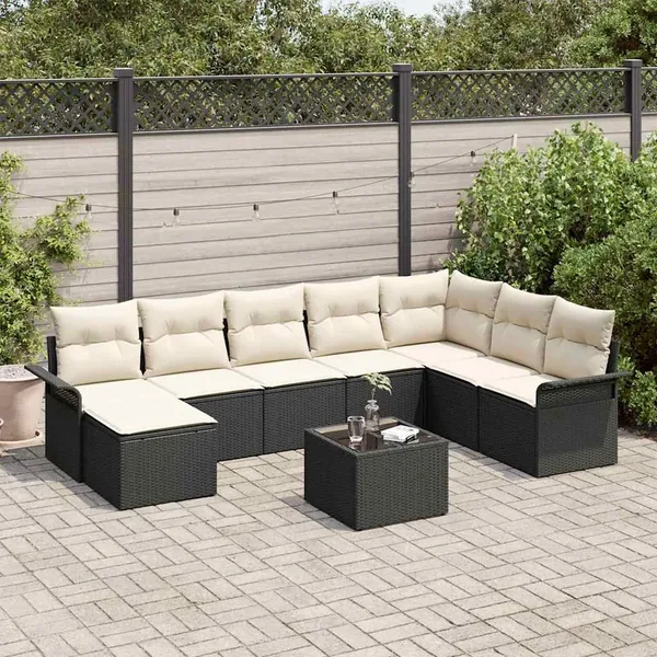 Ensemble de canapé de jardin 9 pcs Marron Poly rotin