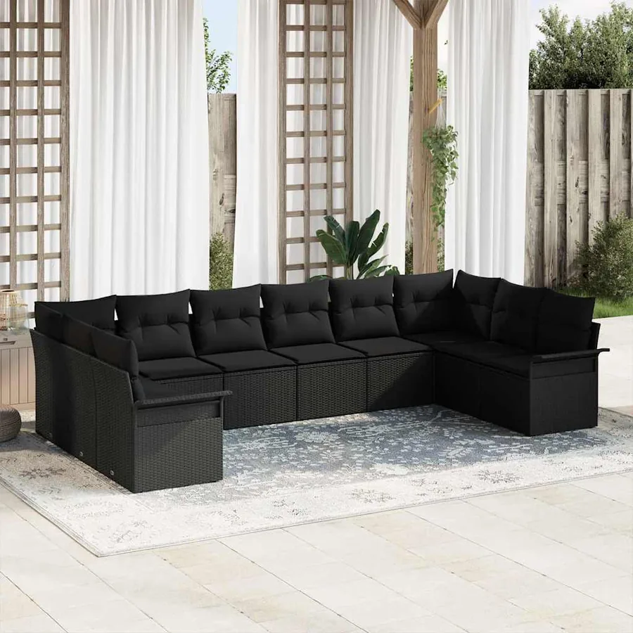 Ensemble de canapé de jardin 10 pcs Noir polyrotin