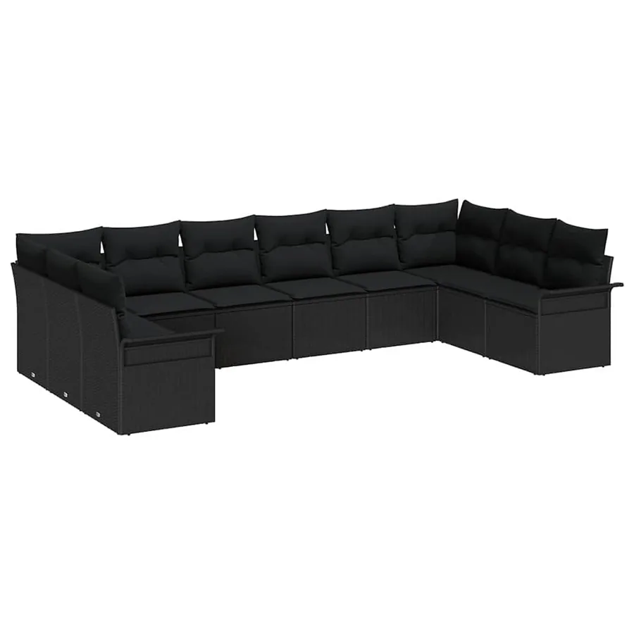 Ensemble de canapé de jardin 10 pcs Noir polyrotin - 2