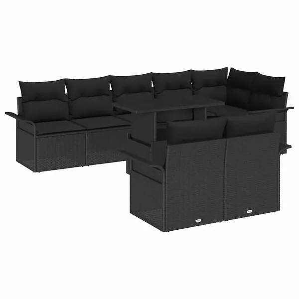 Ensemble de canapé de jardin avec coussin 9 pcs Noir Poly rotin