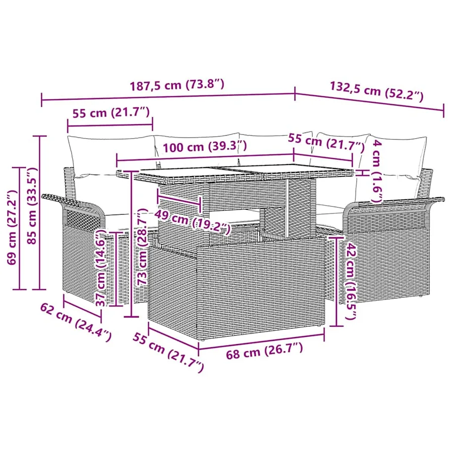 Ensemble de canapé de jardin 5 pcs Noir Poly Rattan - 9