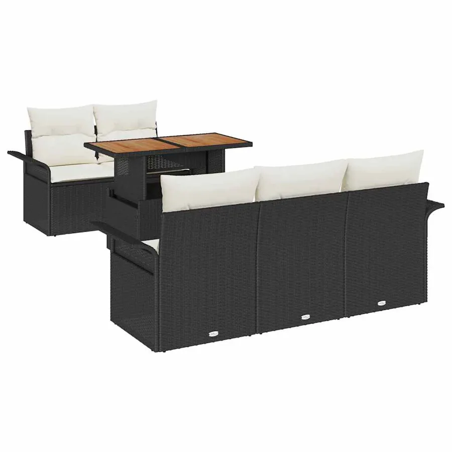 Ensemble de canapé de jardin 6 pcs Noir Poly rotin - 2