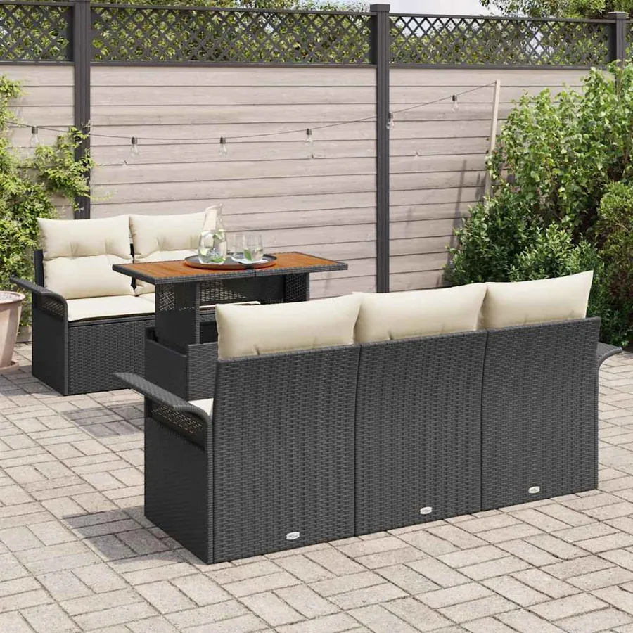 Ensemble de canapé de jardin 6 pcs Noir Poly rotin - 3