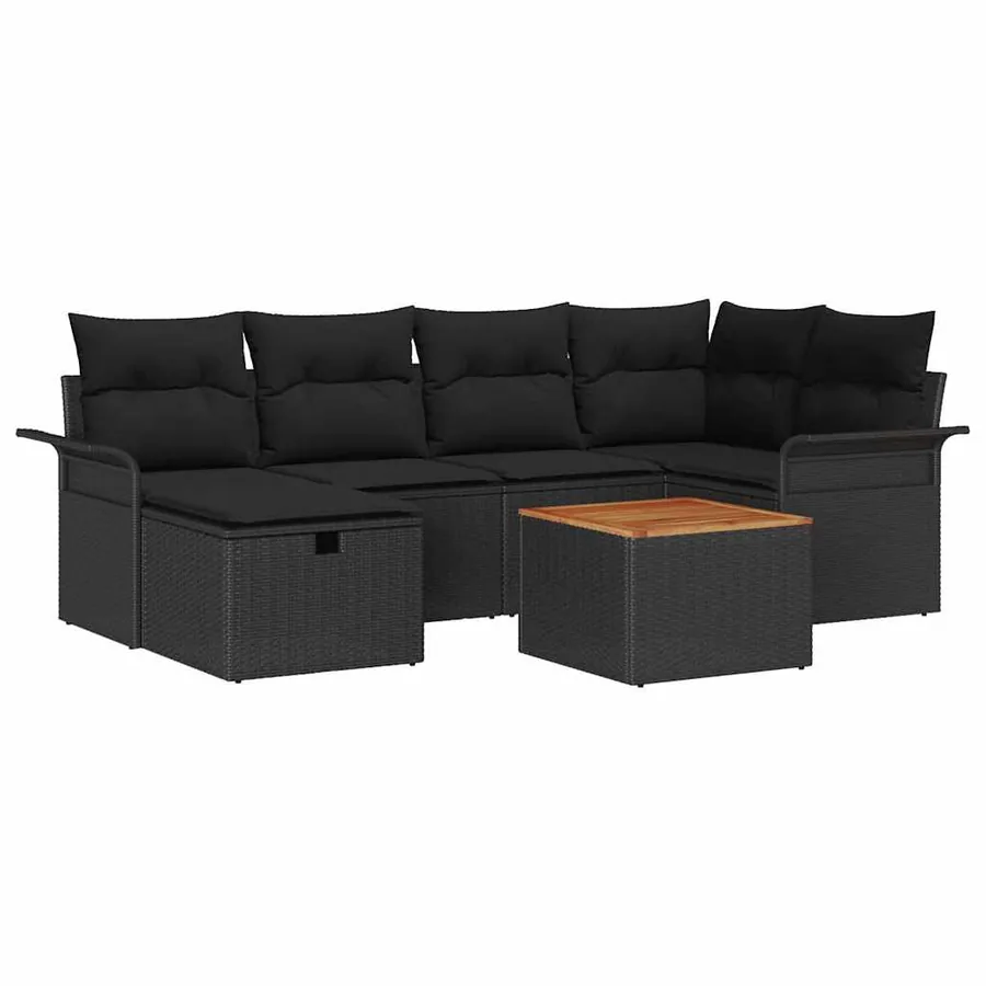 Ensemble de canapé de jardin avec coussin 7 pcs Noir polyrotin - 2