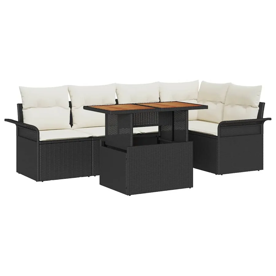 Ensemble de canapé de jardin 6 pcs Noir Poly rotin - 2