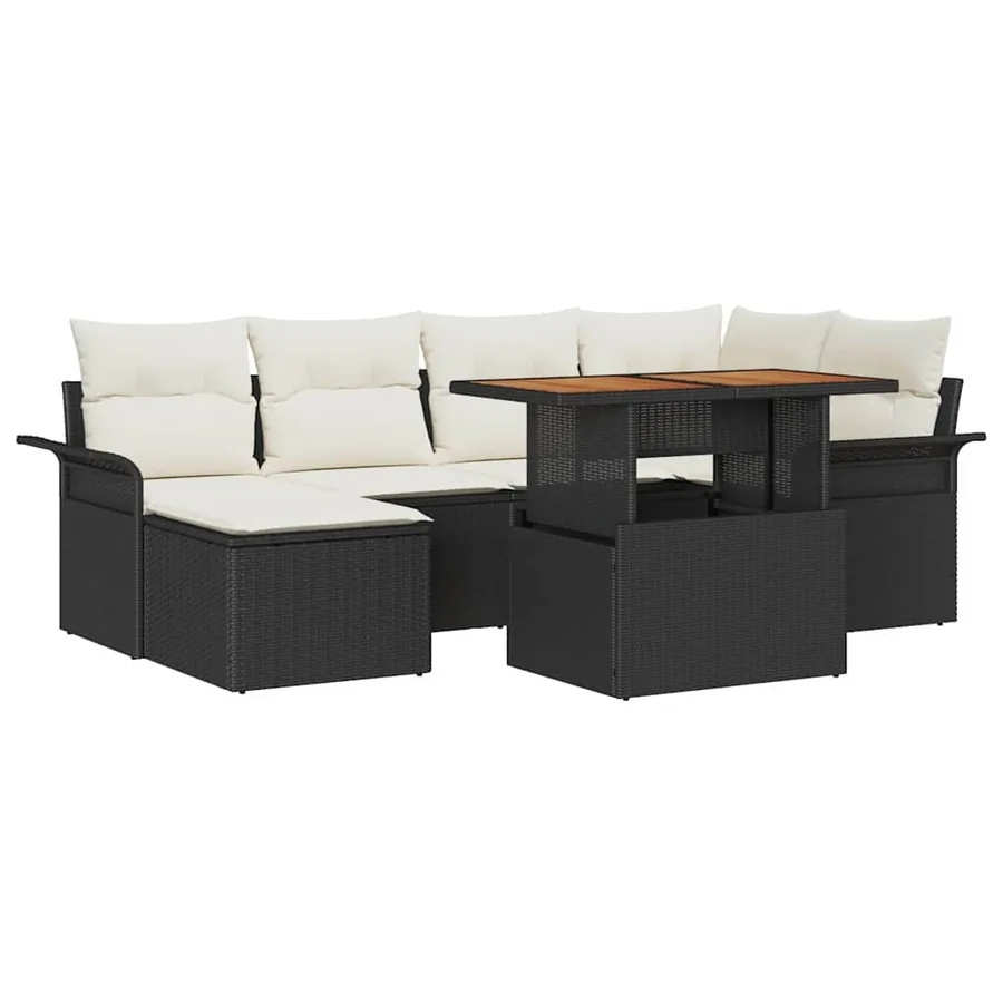 Ensemble de canapé de jardin 7 pcs Noir Poly rotin - 2
