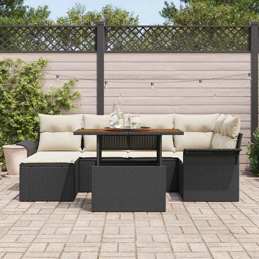Ensemble de canapé de jardin 7 pcs Noir Poly rotin - 3