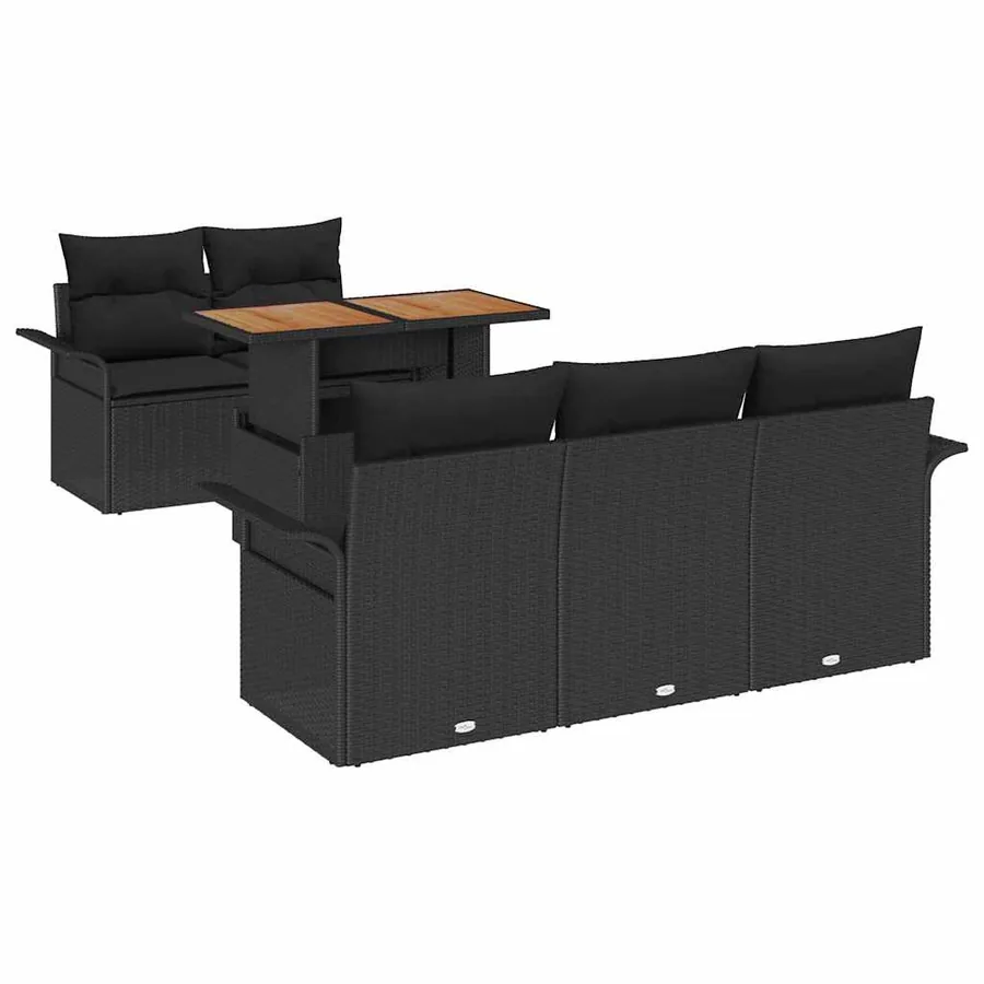 Ensemble de canapé de jardin 6 pcs Noir Poly rotin - 2