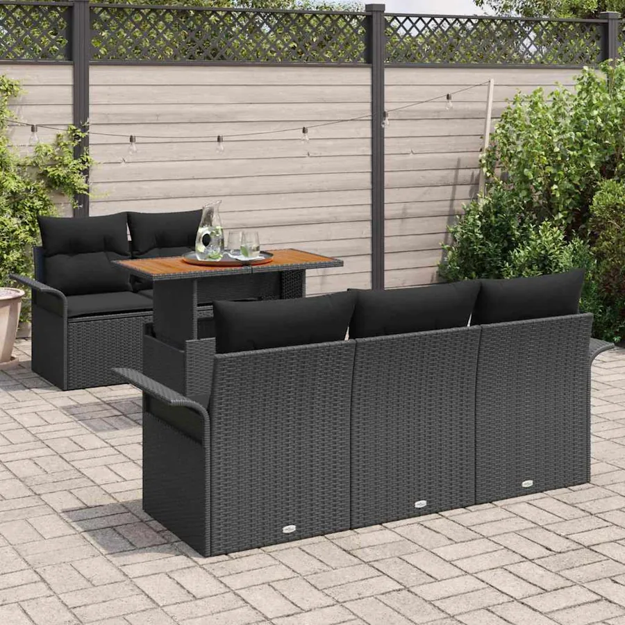 Ensemble de canapé de jardin 6 pcs Noir Poly rotin - 3