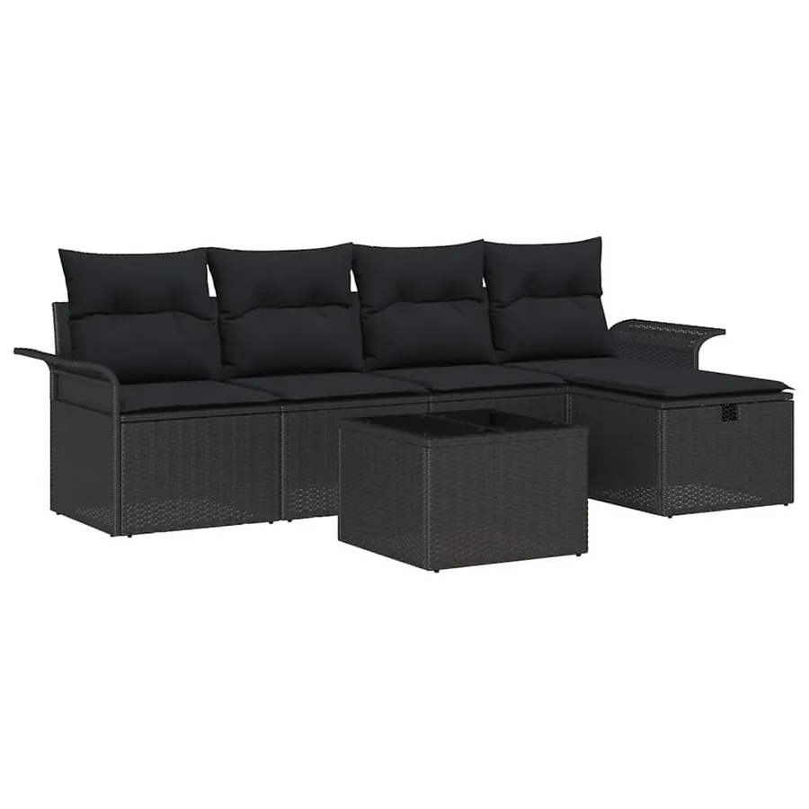 Ensemble de canapé de jardin avec coussin 6 pcs Noir polyrotin - 2