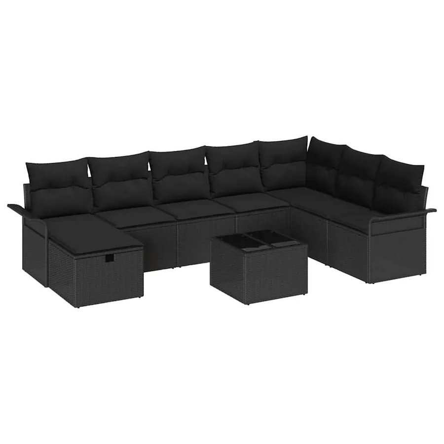 Ensemble de canapé de jardin avec coussin 9 pcs Noir polyrotin - 2