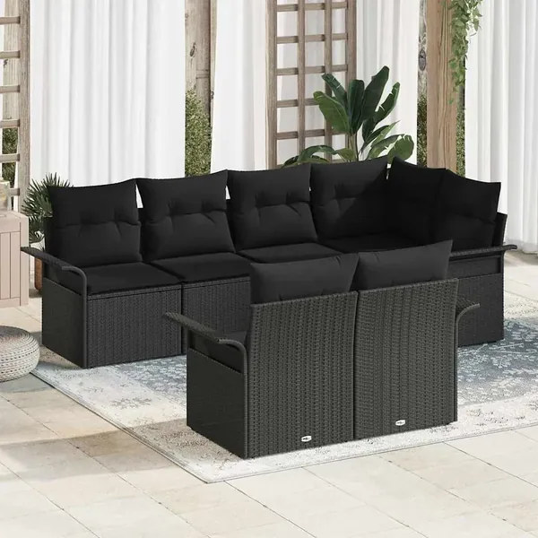 Ensemble de canapé de jardin avec coussin 7 pcs Noir polyrotin
