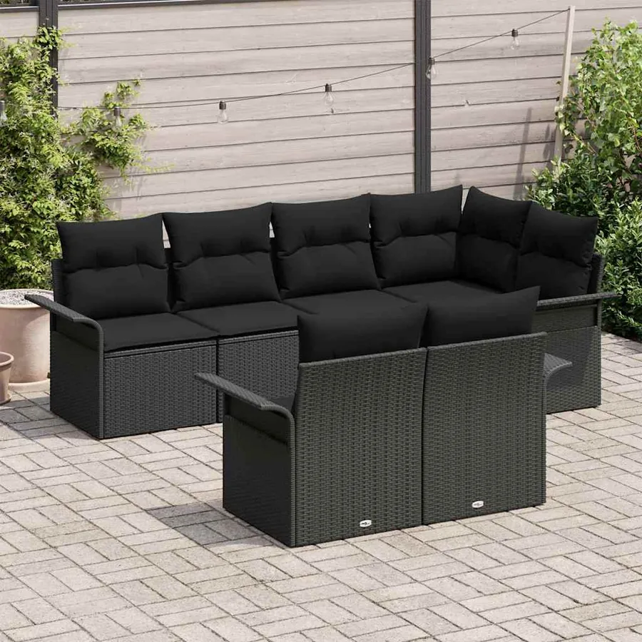 Ensemble de canapé de jardin avec coussin 7 pcs Noir polyrotin - 3
