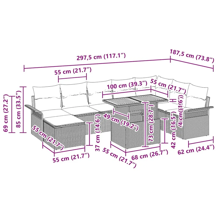 Ensemble de canapé de jardin 9 pcs Noir Poly rotin - 17