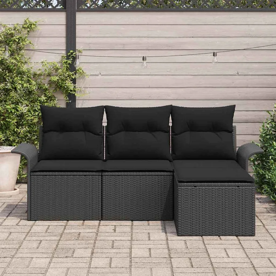 Ensemble de Canapés avec coussin 4 pcs Noir polyrotin - 3
