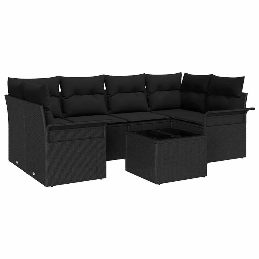 Ensemble de canapé de jardin 7 pcs Noir Poly rotin - 2