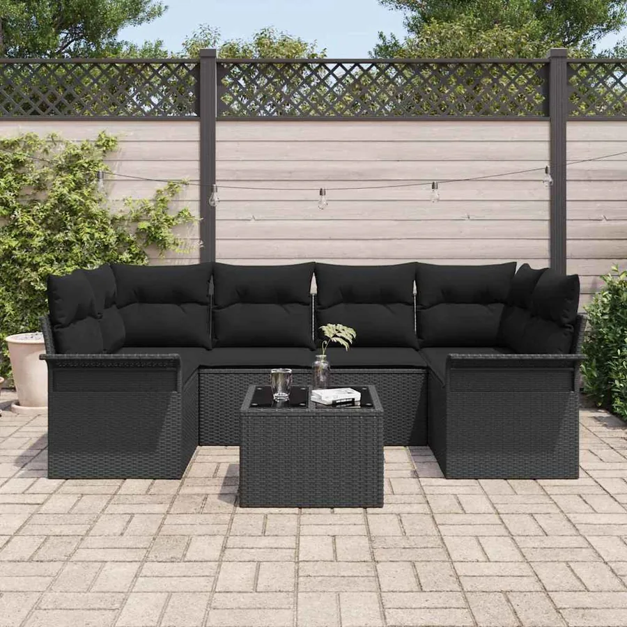 Ensemble de canapé de jardin 7 pcs Noir Poly rotin - 3