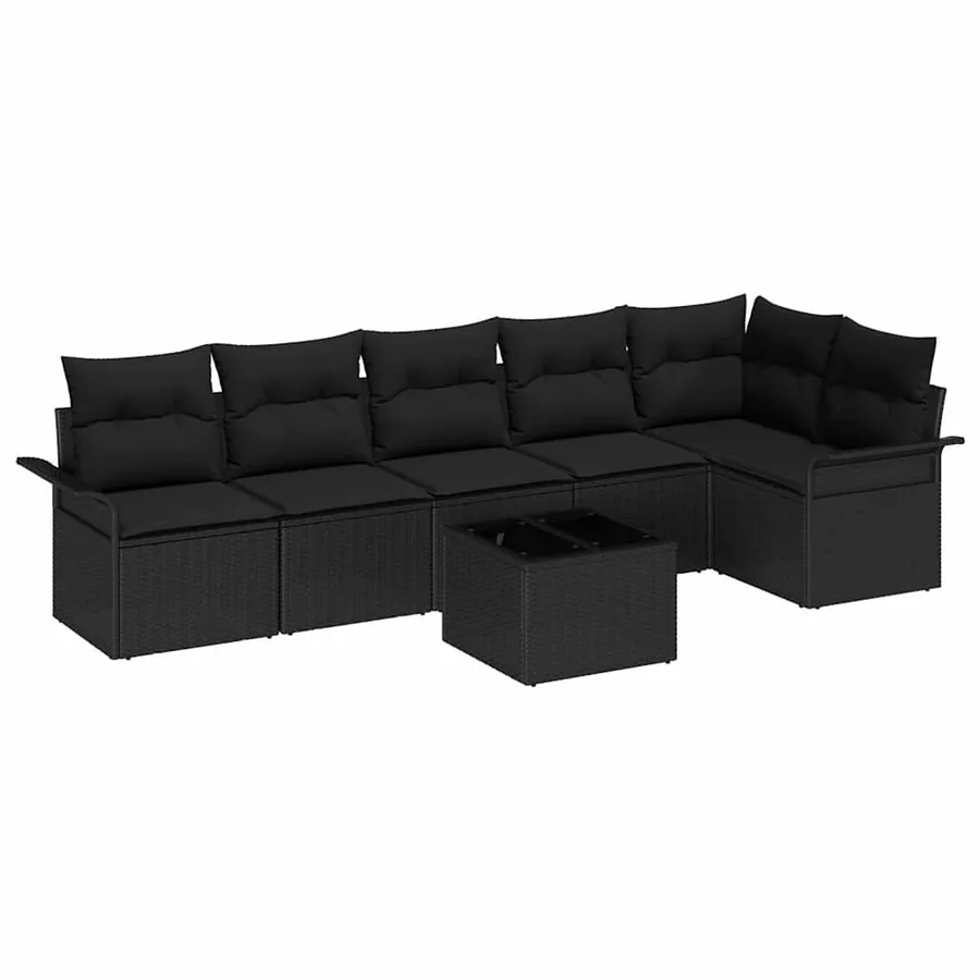 Ensemble de canapé de jardin avec coussin 7 pcs Noir polyrotin - 2