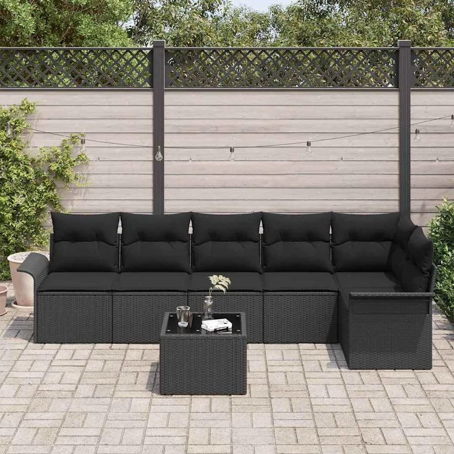 Ensemble de canapé de jardin avec coussin 7 pcs Noir polyrotin - 3