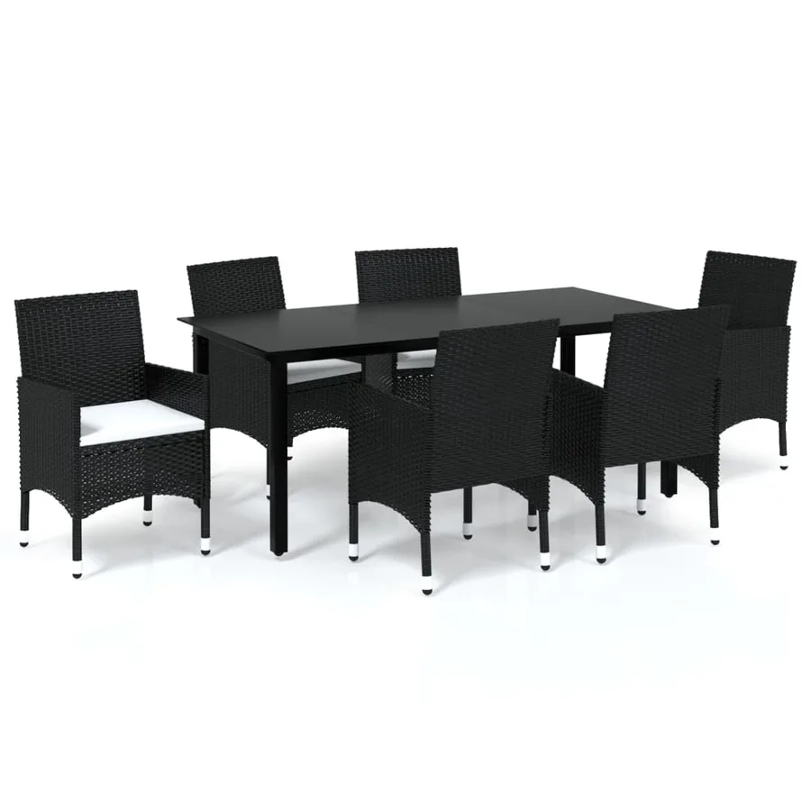 Ensemble à manger de jardin coussins 7pcs Résine tressée Noir - 2