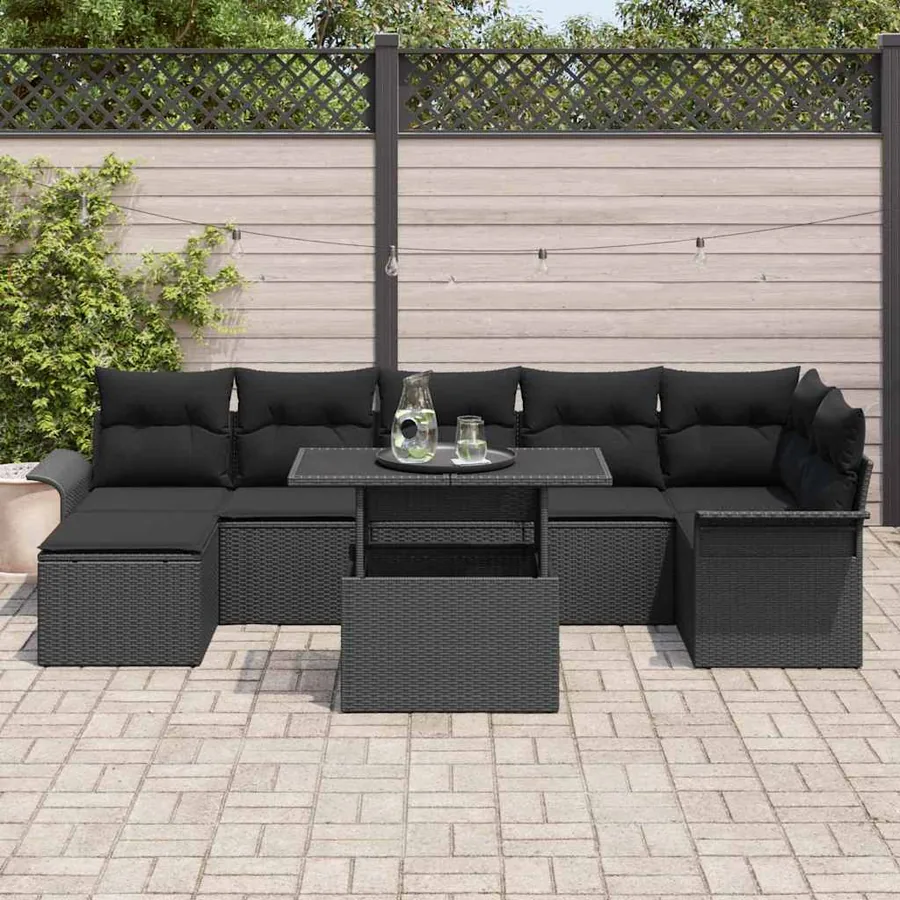 Ensemble de canapé de jardin avec coussin 8 pcs Noir Poly rotin - 3