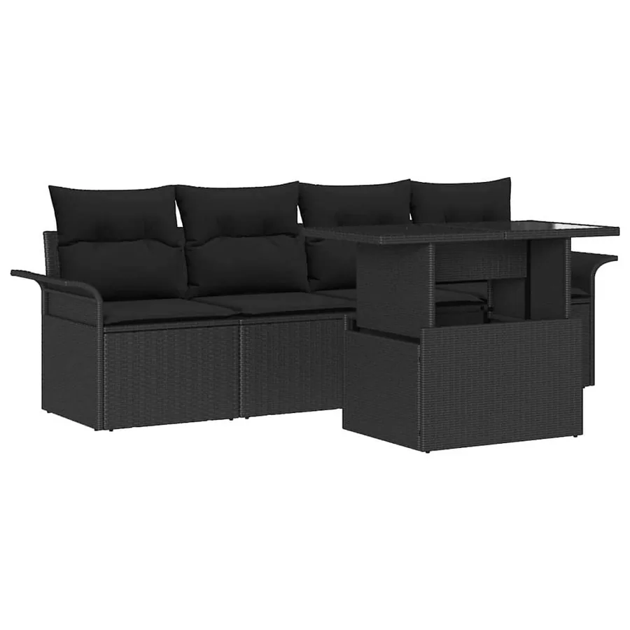 Ensemble de canapé de jardin avec coussin 5 pcs Noir polyrotin - 2