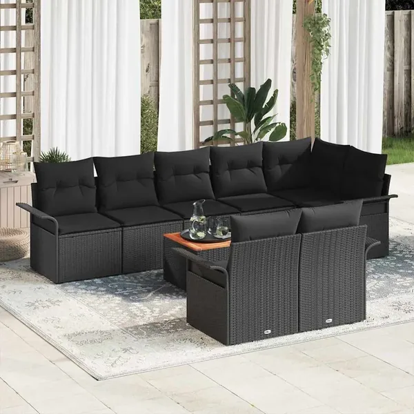 Ensemble de canapé de jardin avec stockage 9 pcs Noir polyrotin