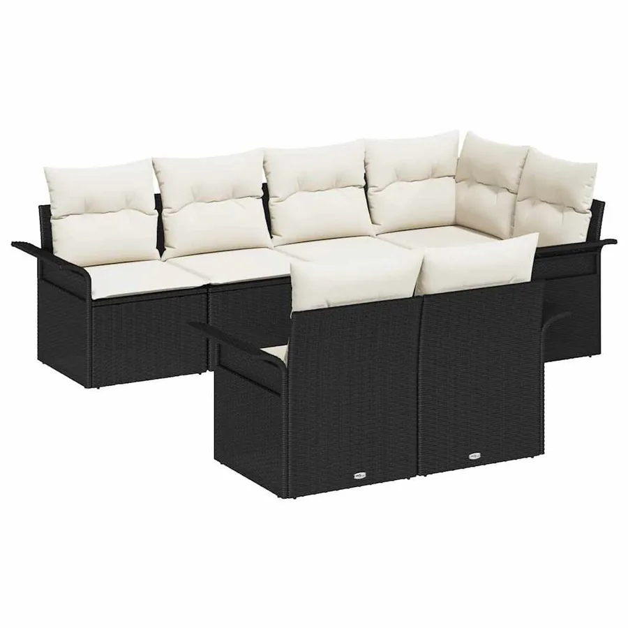 Ensemble de canapé de jardin avec coussin 7 pcs Noir Poly rotin - 2