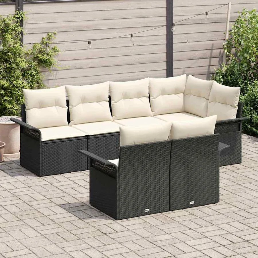 Ensemble de canapé de jardin avec coussin 7 pcs Noir Poly rotin - 3