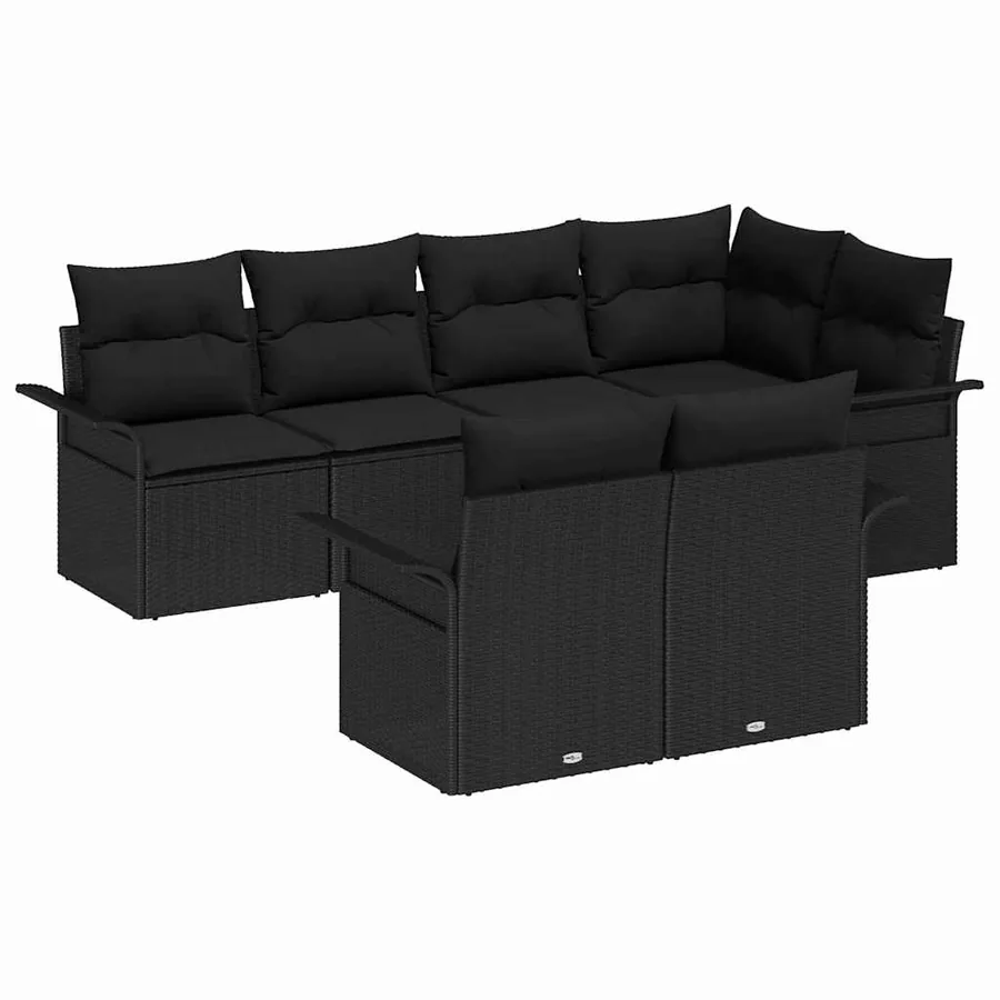 Ensemble de canapé de jardin avec coussin 7 pcs Noir Poly rotin - 2