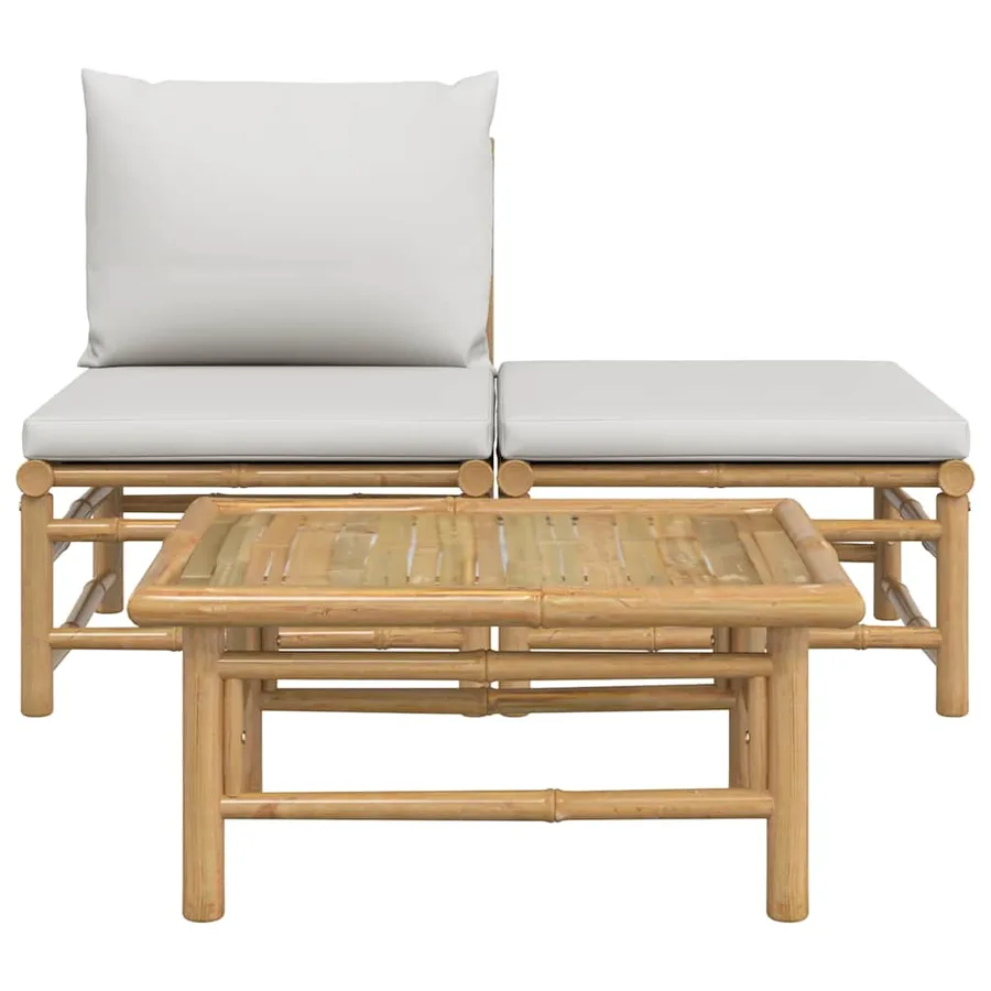 Salon de jardin 3 pcs avec coussins gris clair bambou - 3