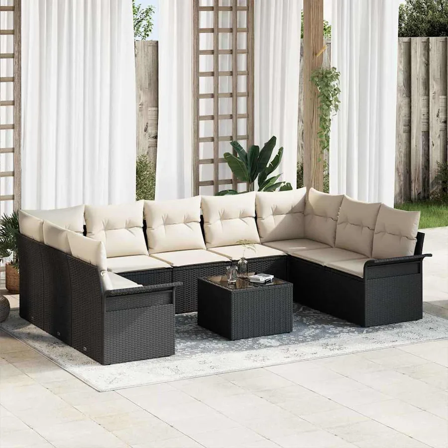 Ensemble de canapé de jardin 10 pcs Marron polyrotin