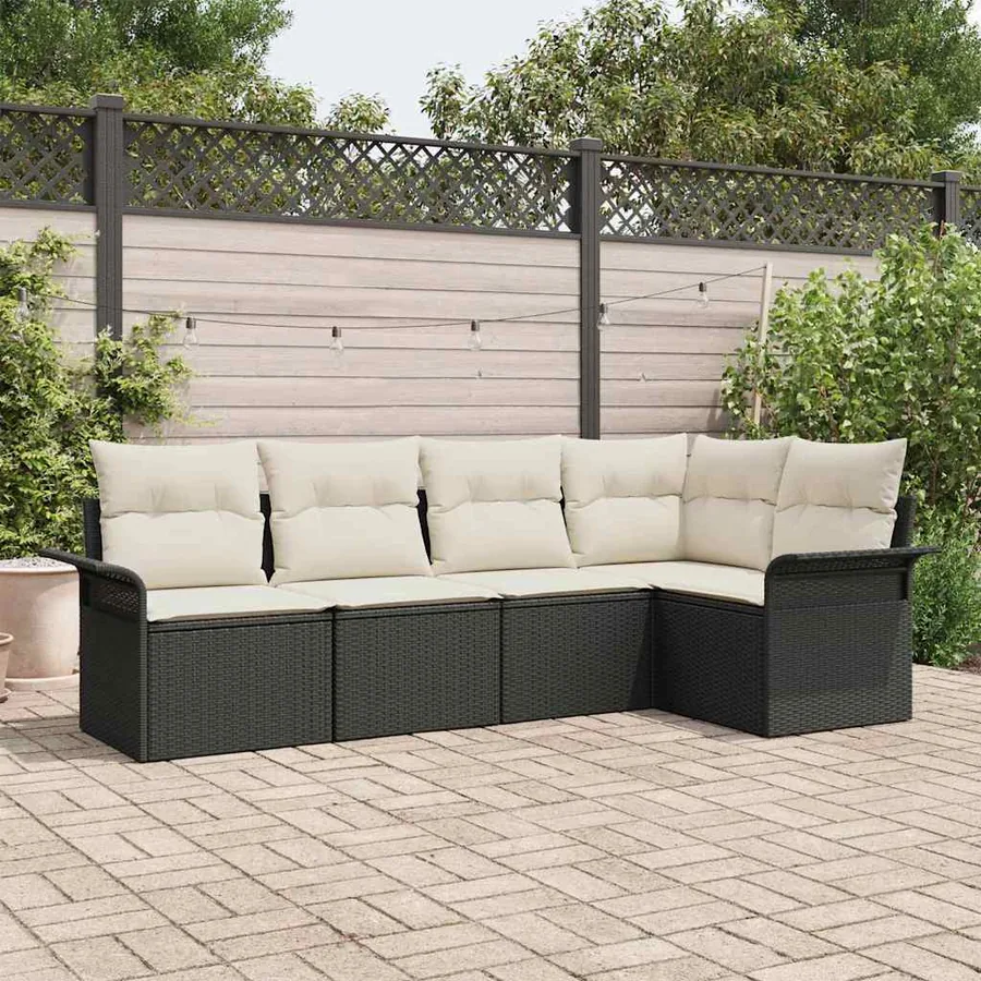Ensemble de canapé de jardin avec stockage 5 pcs Noir polyrotin