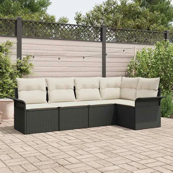 Ensemble de canapé de jardin avec stockage 5 pcs Noir polyrotin