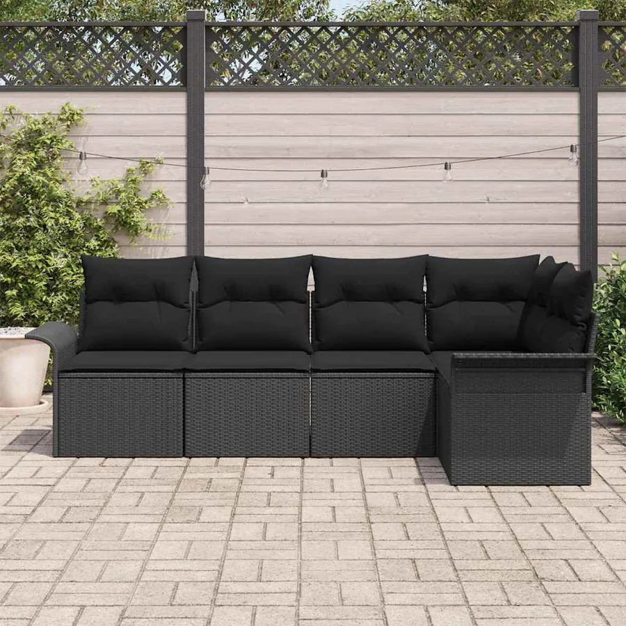 Ensemble de canapé de jardin avec stockage 5 pcs Noir polyrotin - 3